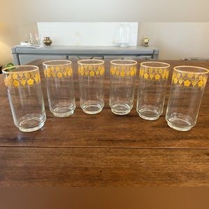 Vintage Corning Corelle Gold Butterfly Flower Glass Tumblers 12 oz Drinking